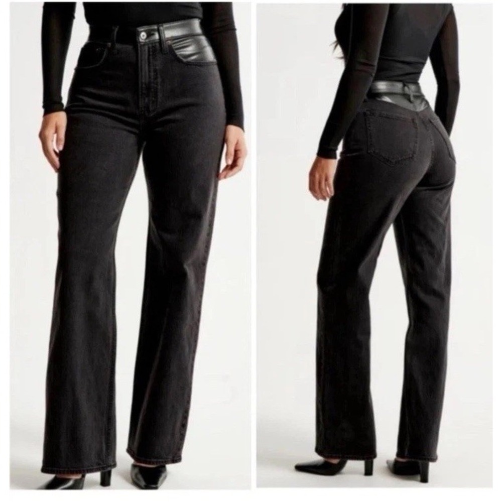 Abercrombie Fitch Womens 26/2Long 90s Relaxed Jean High Rise Black Faux Leather